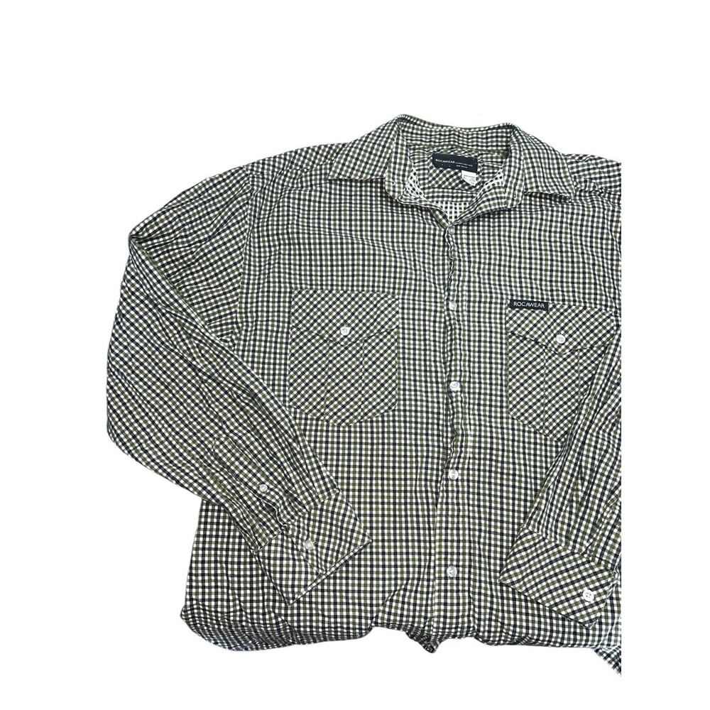 Rocawear Men's Checkered Shirt Long Sleeve Button Down‎ Mens Size 3XL Green - Picture 2 of 8